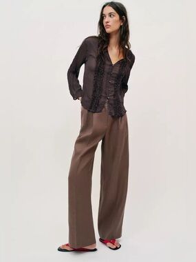 Zara 100% LINEN STRAIGHT LEG PANTS